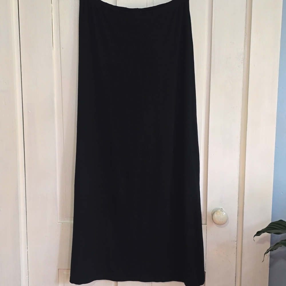 Vintage J. CREW Rayon Spandex Black Elastic Waist Maxi Skirt 3986 USA L